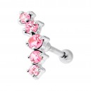 Helix-Piercing Knorpel 925 Silber Kurve 5 Strass Hellrosa