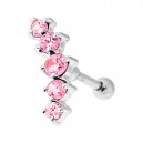 Hélix Cartilage Argent 925 Courbe 5 Strass Roses Clairs