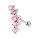 Piercing Hélix Cartilage Argent 925 Courbe 5 Strass Roses Clairs
