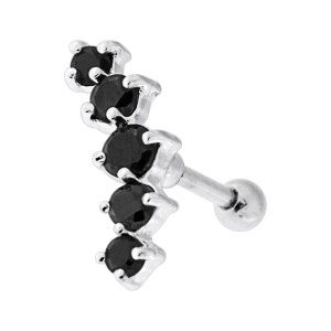 5 Black Strass Curve 925 Silver Cartilage Ring Helix Piercing