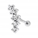 5 White Strass Curve 925 Silver Cartilage Ring Helix Piercing