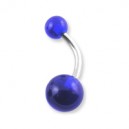 Transparent Dark Blue Acrylic Belly Bar Navel Button Ring w/ Balls