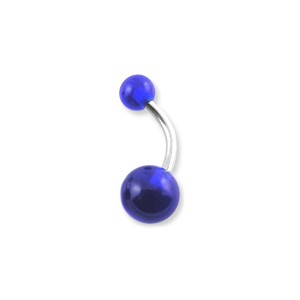 Transparent Dark Blue Acrylic Belly Bar Navel Button Ring w/ Balls