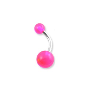 Transparent Pink Acrylic Belly Bar Navel Button Ring w/ Balls