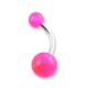 Transparent Pink Acrylic Belly Bar Navel Button Ring w/ Balls