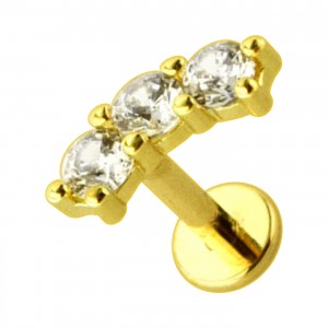 Helix-Piercing Stahl 316L Golden Bogen 3 Strass CZ Weiß Rund