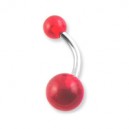 Transparent Red Acrylic Belly Bar Navel Button Ring w/ Balls