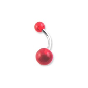 Transparent Red Acrylic Belly Bar Navel Button Ring w/ Balls