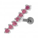 Helix-Piercing 925 Sterlingsilber Linie 7 Strass Hellrosa