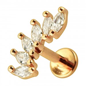 Helix-Piercing Stahl 316L Gold Rosa Bogen 5 Strass Marquise Weiß