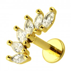 Helix-Piercing Stahl 316L Golden Bogen 5 Strass Marquise Wei&szlig;