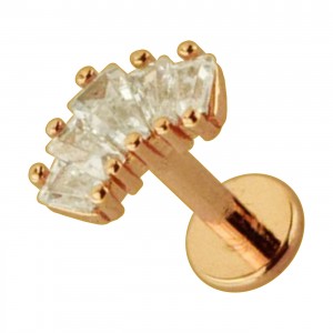 Helix-Piercing Stahl 316L Gold Rosa Bogen 5 Strass Baguette Wei&szlig;