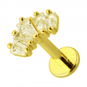 Helix-Piercing Stahl 316L Golden Bogen 5 Strass Baguette Weiß