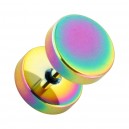 Flat Discs Rainbow Anodized 316L Steel Fake Plug Earlobe Piercing Stud Ring