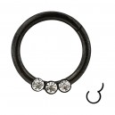 Daith-Piercing Clicker-Ring 3 Weiße Strasssteine Eloxiert Schwarz Scharnier