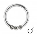 Daith-Piercing Clicker-Ring 3 Weiße Strasssteine Metallisiert Scharnier