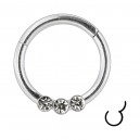 Metallized 3 White Strass Clicker Ring with Hinge