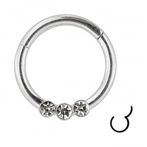 Daith-Piercing Clicker-Ring 3 Weiße Strasssteine Metallisiert Scharnier