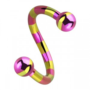 Spiral-Piercing Gestreifte Biene Gelb / Rosa Kugeln