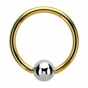 BCR-Piercing-Ring Eloxiert Golden mit Kugel Metallisiert