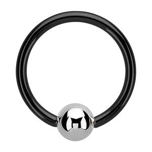 BCR-Piercing-Ring Eloxiert Schwarz mit Kugel Metallisiert