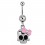 Pink Bow Skull Pendant 316L Steel Belly Button Ring