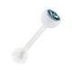 White Bioflex Tongue Bar Ring w/ Light Blue Strass