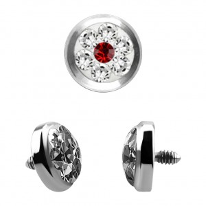 Strass Cristal 1 Point Rouge / Blanc pour Piercing Microdermal