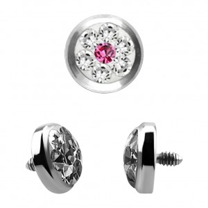 Strass Kristall 4 Punkt Rosa / Weiß für Microdermal Piercing