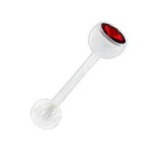 Zungenpiercing Bioflex Weiß mit Rotem Strassstein