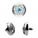Strass Cristal 1 Point Turquoise / Blanc pour Piercing Microdermal
