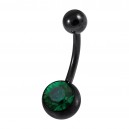 Dark Green Strass Black Anodized 316L Steel Belly Button Ring