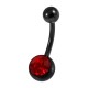 Red Strass Black Anodized 316L Steel Belly Button Ring