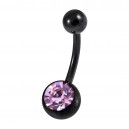 Light Purple Strass Black Anodized 316L Steel Belly Button Ring