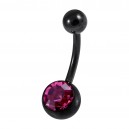Dark Pink Strass Black Anodized 316L Steel Belly Button Ring