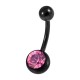 Light Pink Strass Black Anodized 316L Steel Belly Button Ring