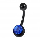 Blue Strass Black Anodized 316L Steel Belly Button Ring
