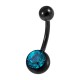 Dark Turquoise Strass Black Anodized 316L Steel Belly Button Ring