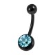 Light Turquoise Strass Black Anodized 316L Steel Belly Button Ring