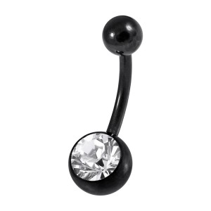 White Strass Black Anodized 316L Steel Belly Button Ring