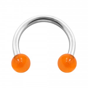 Piercing Fer à Cheval Acrylique Transparent Orange Boules