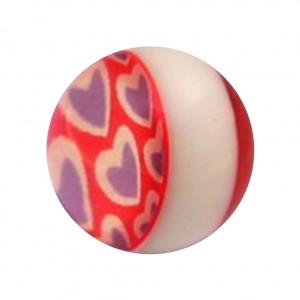 Purple/Red Several Hearts Acrylic UV Belly Piercing Only Ball