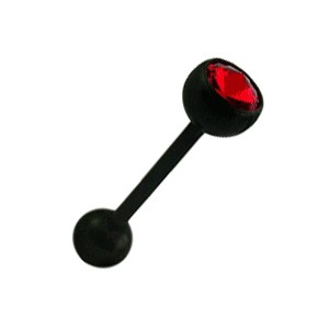 Black Bioflex Tongue Bar Ring w/ Red Strass