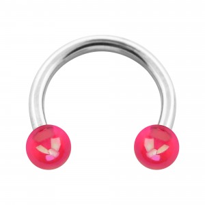 Hufeisen-Piercing Acryl Effekt Schimmernd Rosa Zwei Kugeln