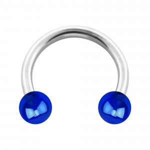Hufeisen-Piercing Acryl Effekt Schimmernd Blau Zwei Kugeln