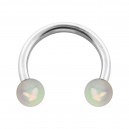 Two Balls White Shimmering Effect Acrylic Circular Barbell