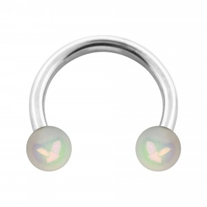 Hufeisen-Piercing Acryl Effekt Schimmernd Wei&szlig; Zwei Kugeln