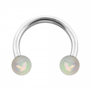 Two Balls White Shimmering Effect Acrylic Circular Barbell