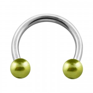 Hufeisen-Piercing Olivgr&uuml;n Zwei Kunstperlen