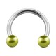 Two Fake Pearls Olive Green Circular Barbell Ring